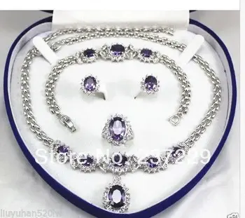 

Wholesale price FREE SHIPPING ^^^^women's jewelry Purple gem Earring Bracelet Necklace Ring