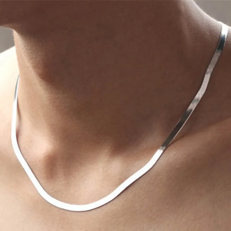 

TJP 4MM Snake Necklace Chains Accessory Women Men Jewelry Popular 925 Sterling Silver Unisex Bijou Free shipping