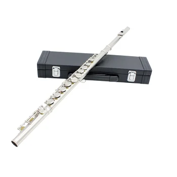 

Western Concert Flute Cupronickel Plated Silver 16 Holes C Key Flute Woodwind Instrument with Case Cleaning Set