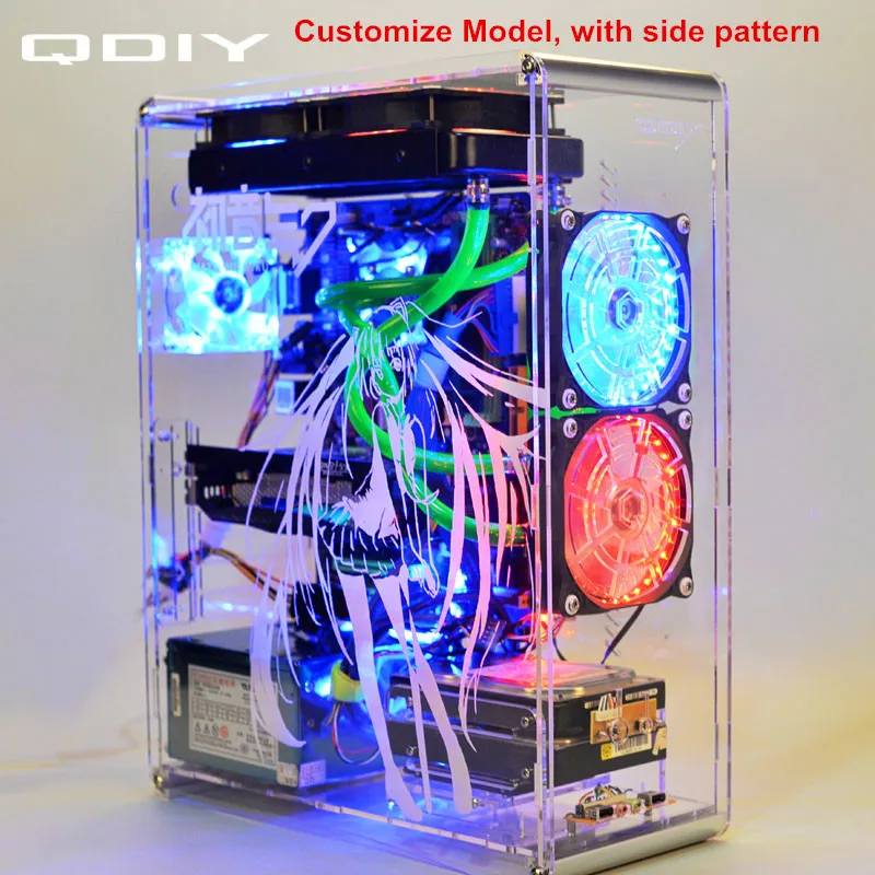 QDIY PC A006SM MicroATX прозрачный акриловый чехол для компьютера с водяным охлаждением