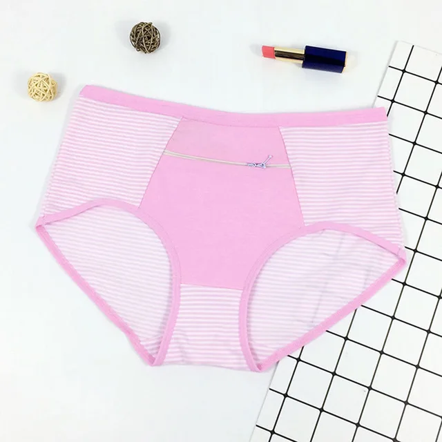 Women Zipper Pocket Panties Big Size Underwear Female Cotton Briefs