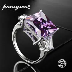 PANSYSEN реального 925 пробы Серебряные ювелирные изделия кольцо с аметистом 12*12 мм природный фиолетовый драгоценный камень Для женщин