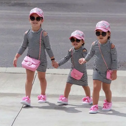 US-SHIP-Baby-Girl-Long-Sleeve-Striped-Dress-Kids-Casual-Clothes-Outfits-Dress