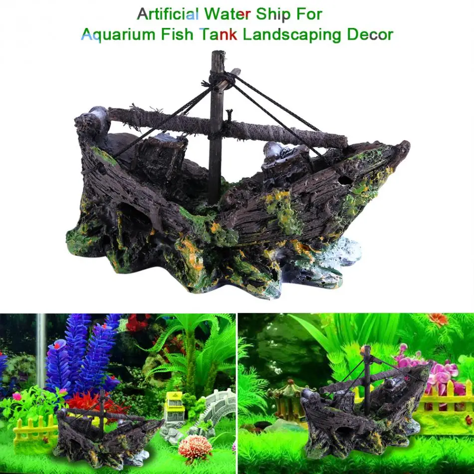Artificial Resin Water Aquarium Ornament Boat Aquarium Fish Tank