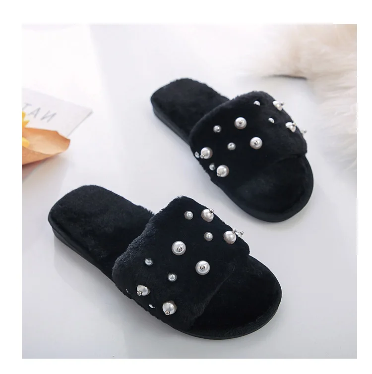 Winter New Pearl Fur Slippers Women's Velvet Slippers Floor Tow Slippers Woman Slippers Women Sapato Feminino M8G41 (15)