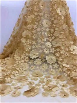 

Nigerian Lace Fabric 2018 High Quality Lace 3d Lace Fabric Wedding White African With Beads Nigerian French Lace Fabric yellow