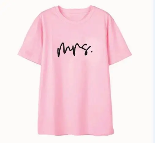PADDY дизайн миссис и мистер футболка жена муж невеста жених футболка Свадьба медовый месяц соответствия Пара Мода Женщины Топ тройник Wifey - Цвет: pink t black MRS