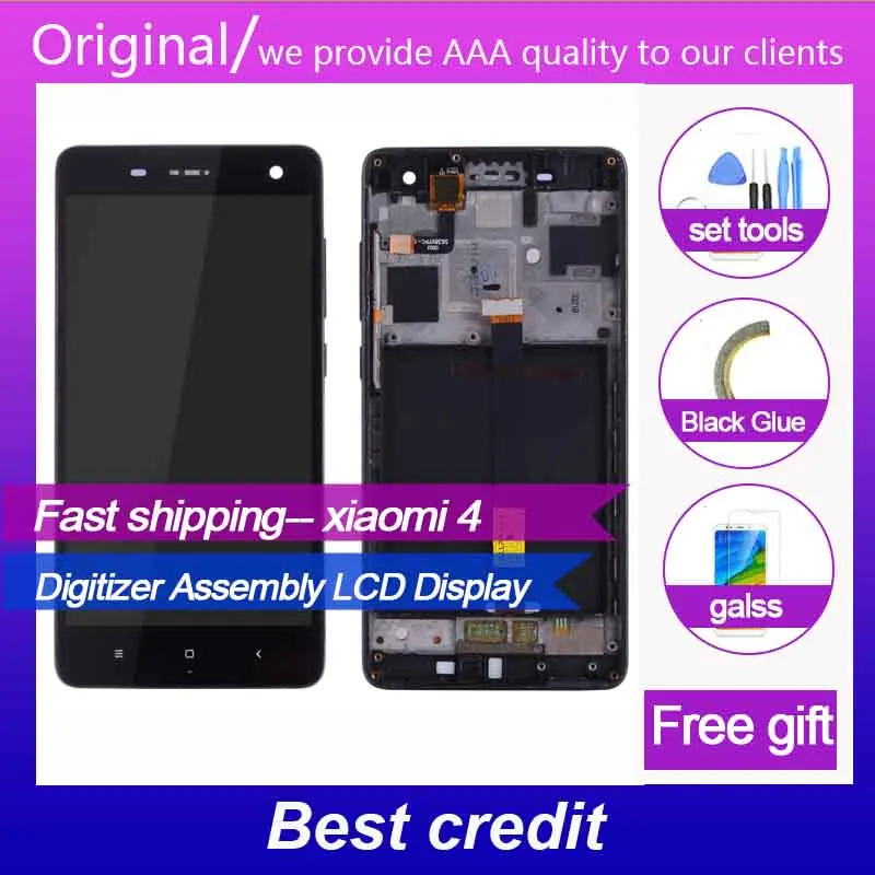 

Original high quality Display For Xiaomi Mi4 LCD Touch Screen Digitizer with Frame Original Replacement Black White 5.0 inch