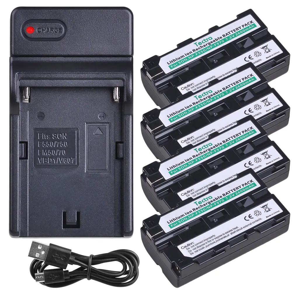 

Tectra 2600mAh 4Pcs NP-F550 NP-F570 Battery for Sony CCD-SC55 CCD-TRV81 DCR-TRV210 NPF550 NPF570 NP F550 Battery+USB Charger