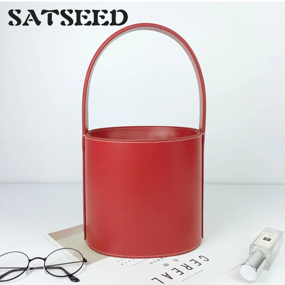 

2018 Spring and Summer New Fashion Simple Leather Bucket Bags Slant Handbag Bonnet Soft Solid Messenger Elegant Leisure