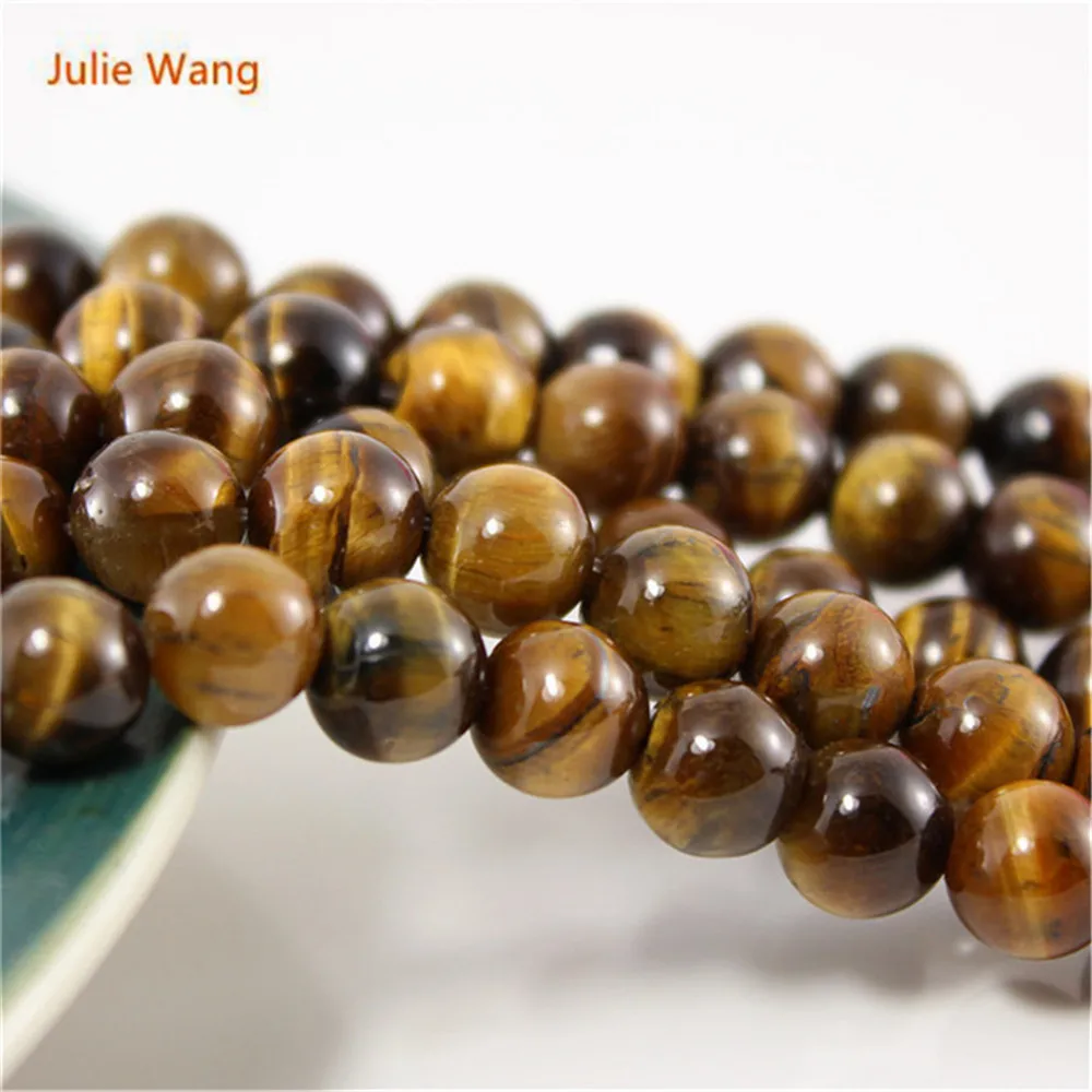

Julie Wang 10/12/14mm Natural Round Stone Yellow Tiger Cat Eye Beads Handcrafts Bracelet Rosary Anklet Accessory 12mm