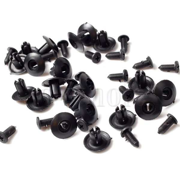 20 Pcs 8mm Hole Push Type Black Plastic Expanding Screw Rivets for Auto