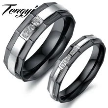 Black Stainless Steel Women Men Finger Jewelry Ring Cubic Zirconia Crystal Engagement Ring Band For Him & Hers Promise 435