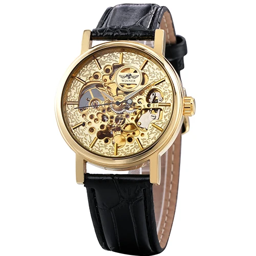 Женские роскошные часы WINNER, женские автоматические механические наручные часы с золотым скелетом для женщин, лучший бренд класса люкс+ коробка - Цвет: GOLDEN