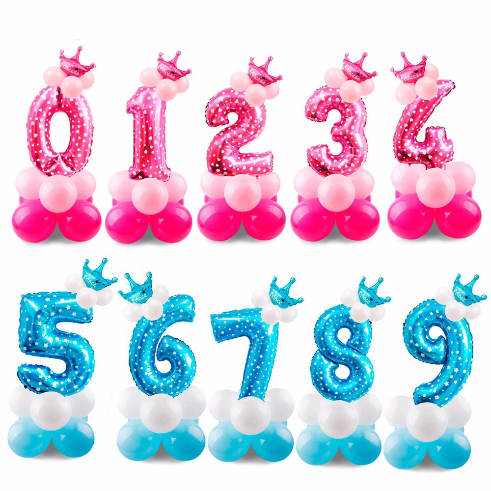 

17pcs Blue Pink Number Foil Balloon Happy Birthday Balloon Birthday Party Decoration Kids Boy Girl Party Ballon Baby Shower