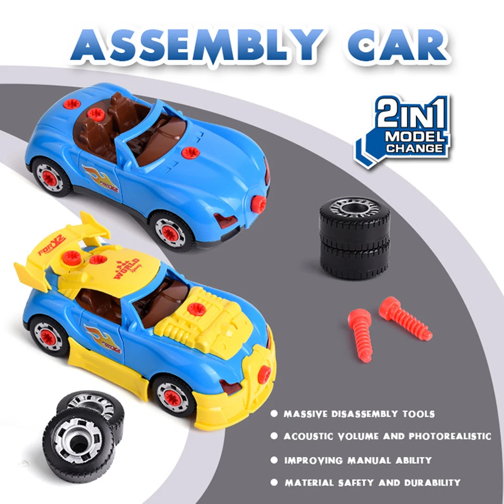 Boys Drill Toys Pretend Play Building Tools For 2 in 1 Modeling Assembly Car Kit With Sound Light Screw Construction Tool Toys