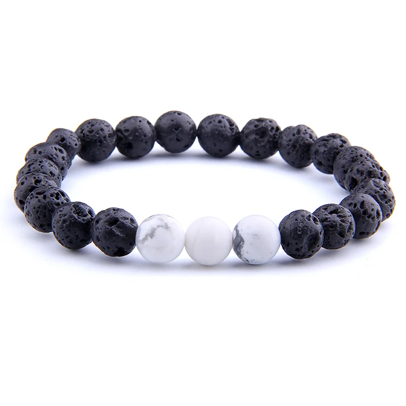 

Natural 8MM Black Lava Stone Bracelets Male Charm Women Chakra White Turquoises Strand Bracelet Homme Fashion Jewelry