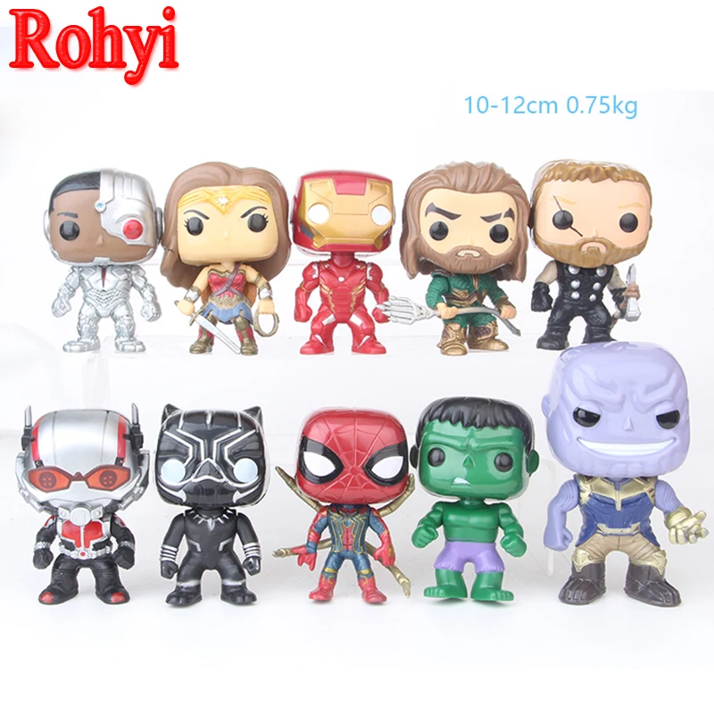 

Rohyi 10pcs/lot Movie&TV DC Justice League Marvel Avengers Super Hero Characters Model Vinyl Action Toys Figures For Children