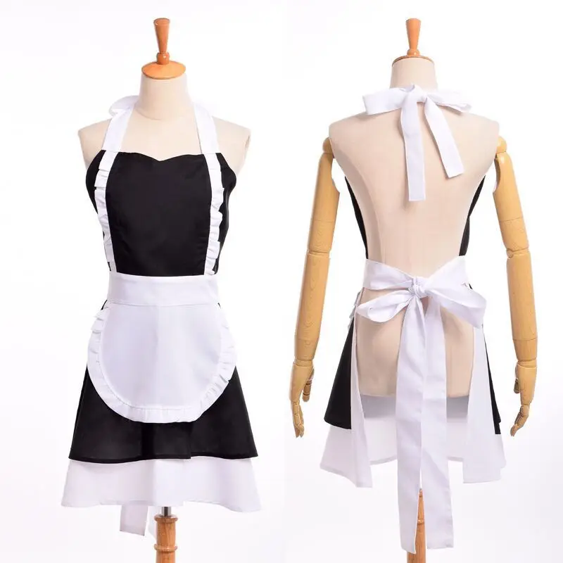 

Vintage Lolita Maid Dress Woman Cosplay Cotton Apron French Ruffle Pinafore Coffee Shop Homewear