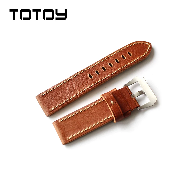 Totoy Итальянский растительного дубления кожи Ремешки 20 мм 24 26 Для мужчин Ретро