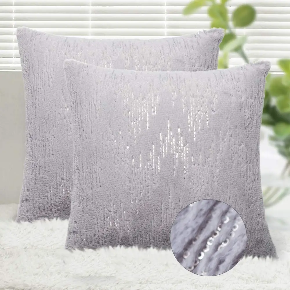 Gold Cushion Covers Throw Pillow Covers 18 x 18 2 Packs Plush Fur