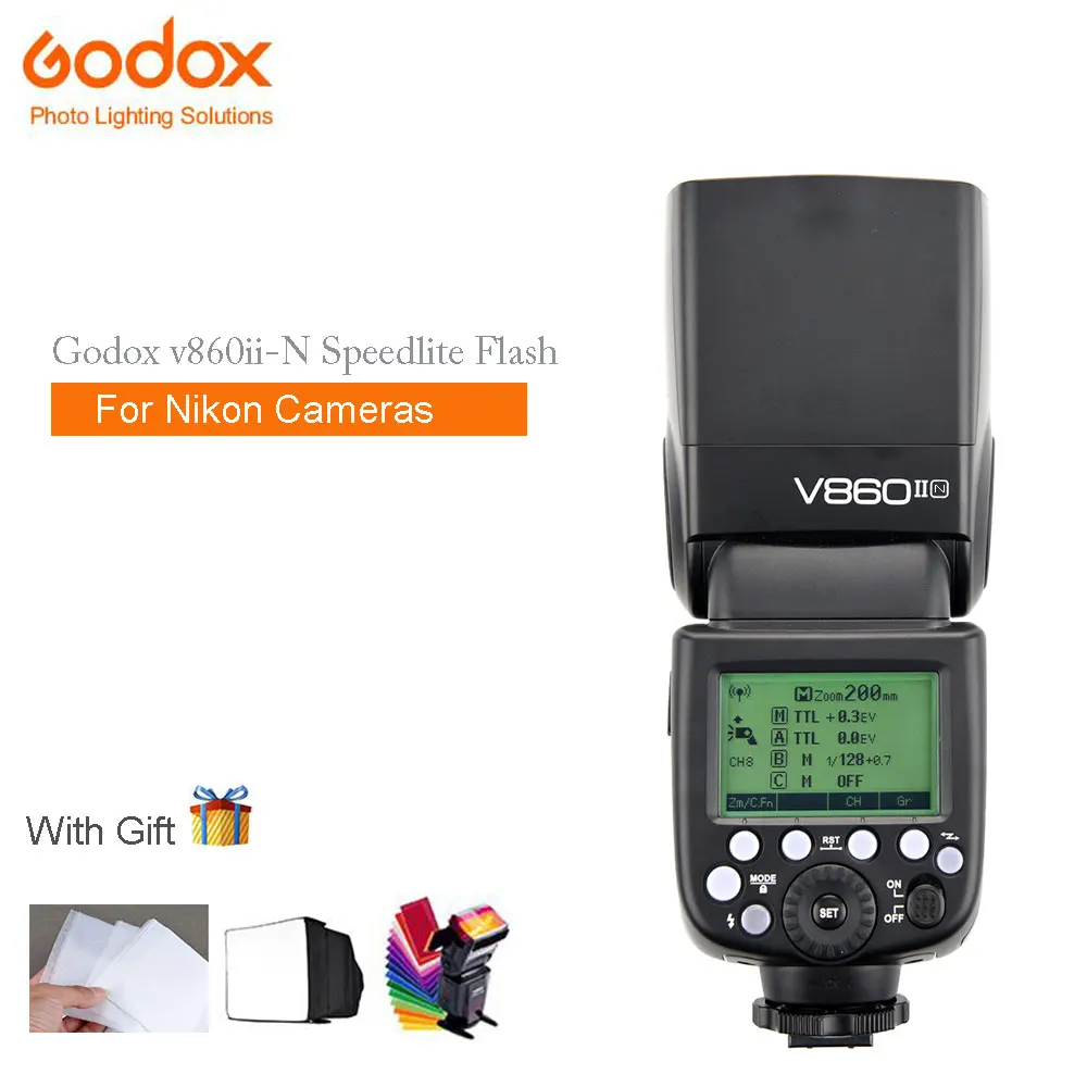 Godox v860ii N камеры Speedlite петлицы Поддержка I TTL HSS для Nikon D800 D700 D7100 D7000 с литий на