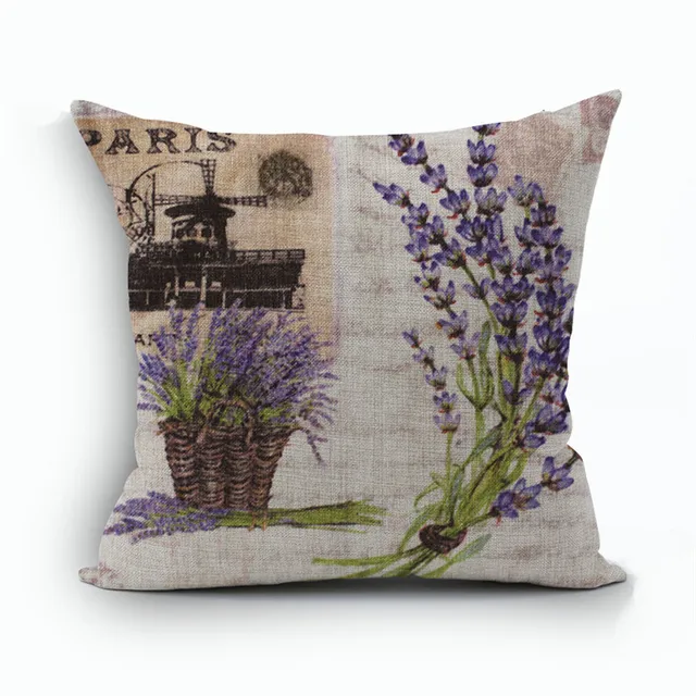 Lavender Printed Cushion Cover For Chair Purple Flower Pattern Throw