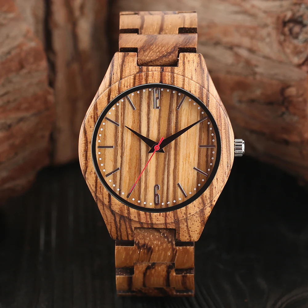Full Wooden Zebra Pattern Wrist Watch Simple Handmade From Bamboo Wood Fold Clasp Bangle Quartz Watches Casual Mens Watch  1 (4)