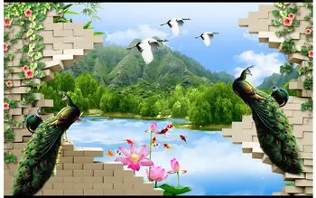 

Customized 3d wallpaper for walls 3 d wall murals wallpaper fashion Only beautiful wall scenery lake setting wall by the peacock