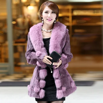 Online (TopFurMall) Dame Echte Echtem Kaninchen Fell Mantel Jacke Mit Fuchs Pelz Kragen Winter Frauen Pelz Oberbekleidung MĂ€ntel Plus GröĂe 3XL 4XL 1025