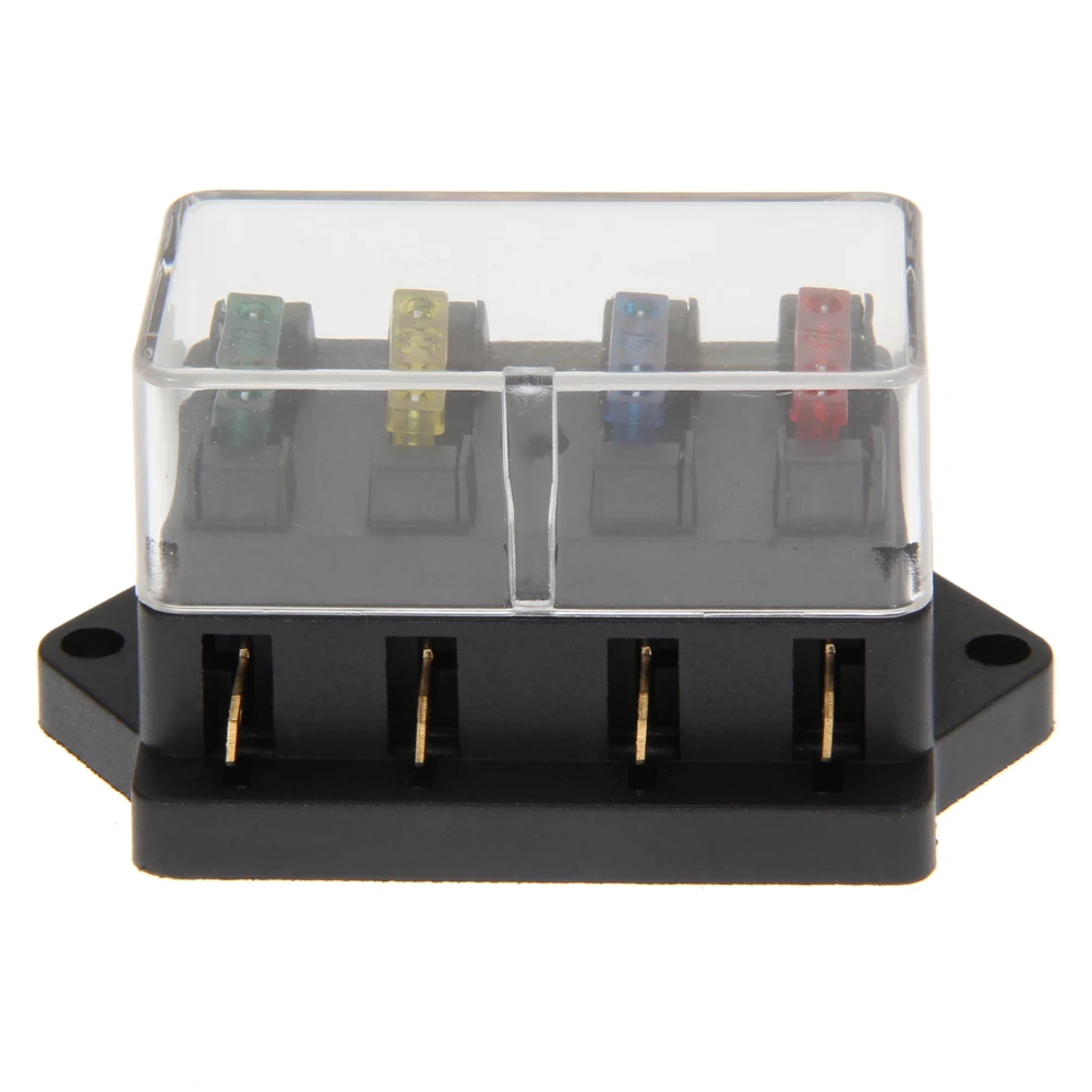 

4 Way Fuse Box DC 12V 24V Max DC 30V 4 Way Circuit Standard Blade Fuse Box Block Holder 4 Fuse Car Accessories