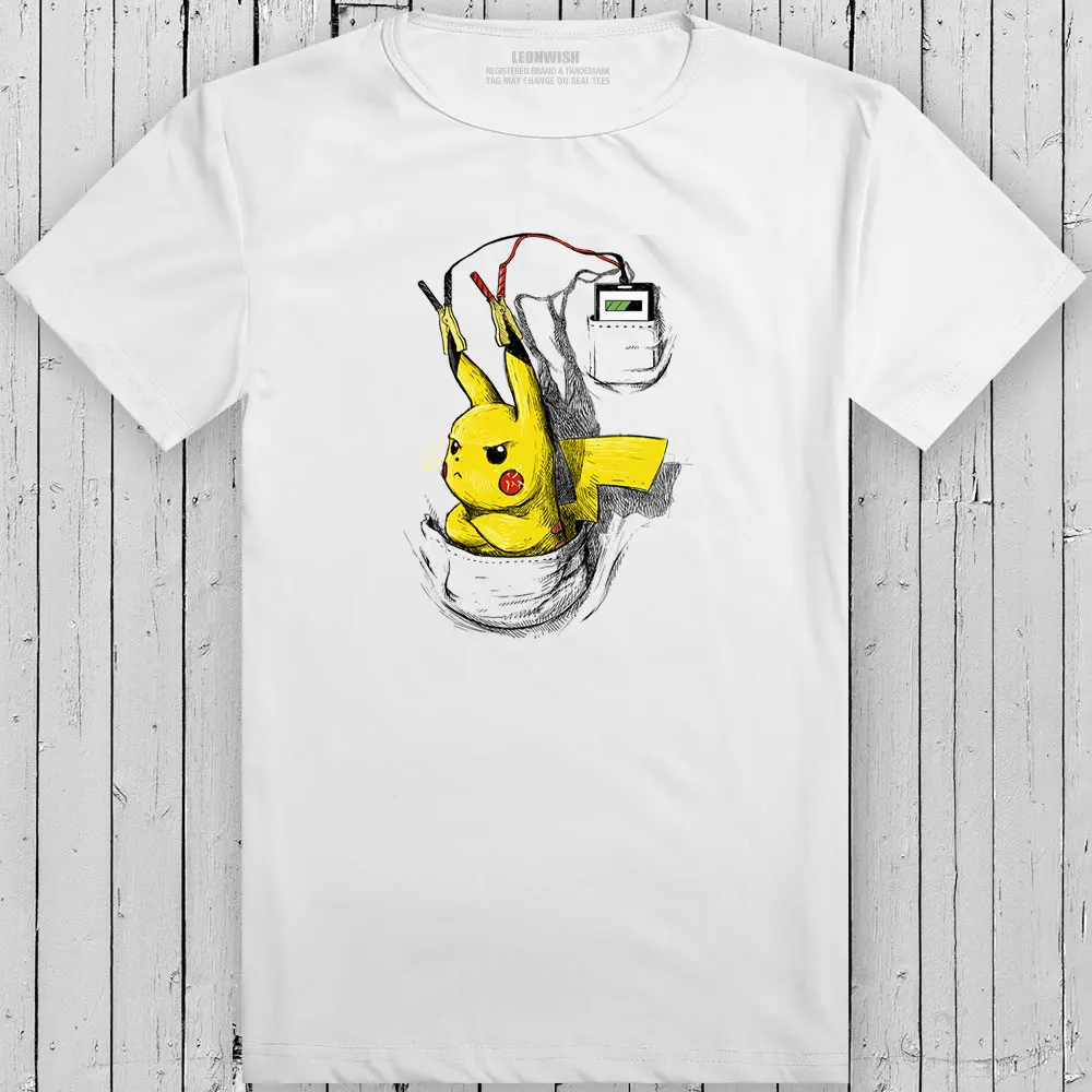 

I Am Pikachu Not Power Charger T-Shirt Cool Fashion Pop Anime Short Sleeve T-shirt Casual Style Print Unisex Tee