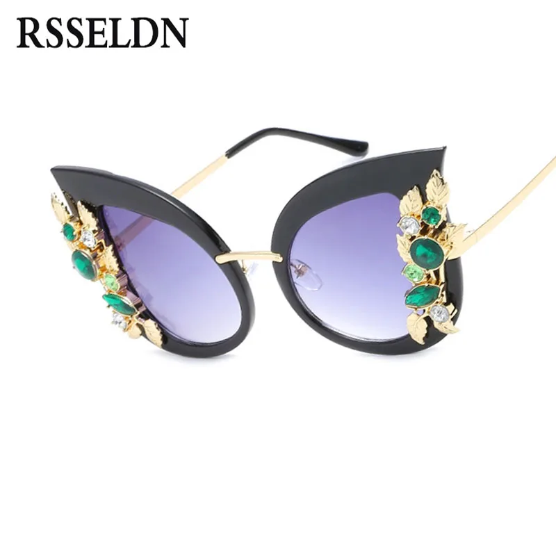 

RSSELDN vintage Cat Eye Rhinestone Sunglasses Women Luxury Brand Fashion Glasses Female Summer Pink Blue Style Sunglass oculos