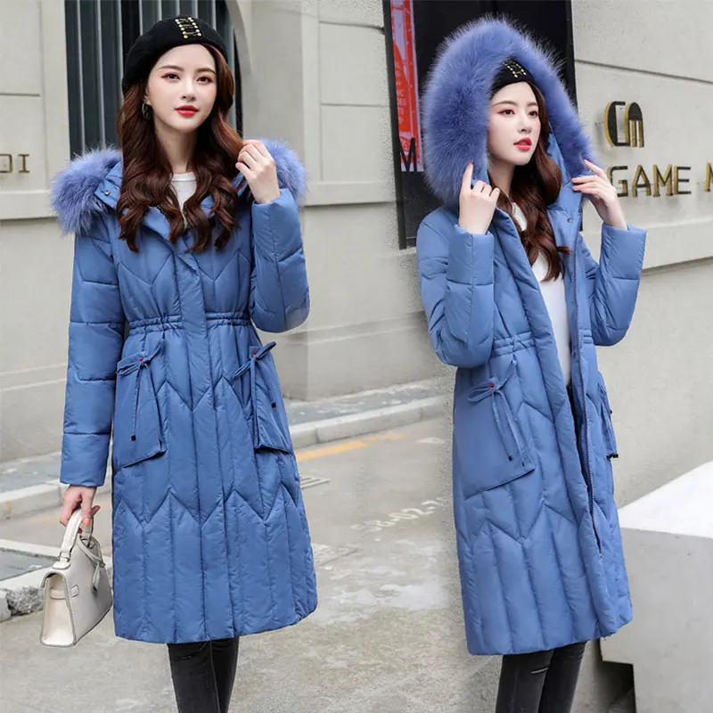 Chic Fur Coat Hooded Winter Down Coat Warm Jacket Plus Size Long Slim Women Cotton padded Wadded Parkas female jacket 5XL