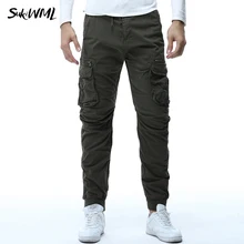 SUKIWML мужские хлопковые брюки карго однотонные большие карманы украшения мужские повседневные мужские брюки осенние спортивные брюки 28-38
