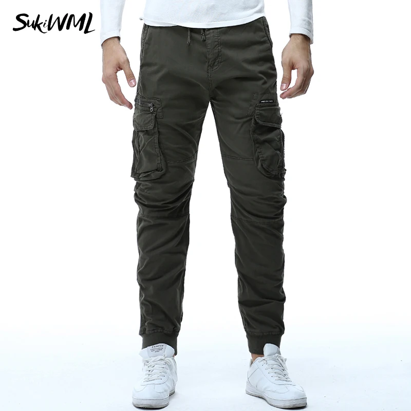 SUKIWML 2017 Men 100% Cotton Cargo Pants Solid Color Big Pockets ...