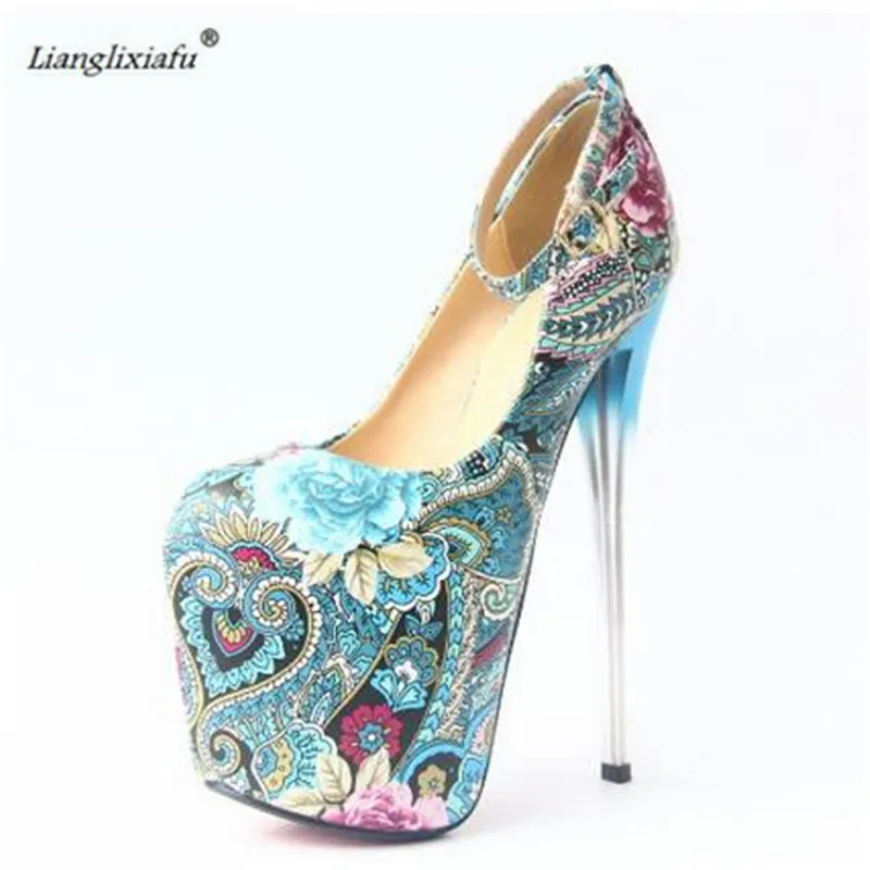 LLXF zapatos Plus:34-45 46 47 Catwalk Shows 2017 Nightclub Sexy 19cm High-heeled Ethnic Shoes woman Stiletto female Buckle Pumps