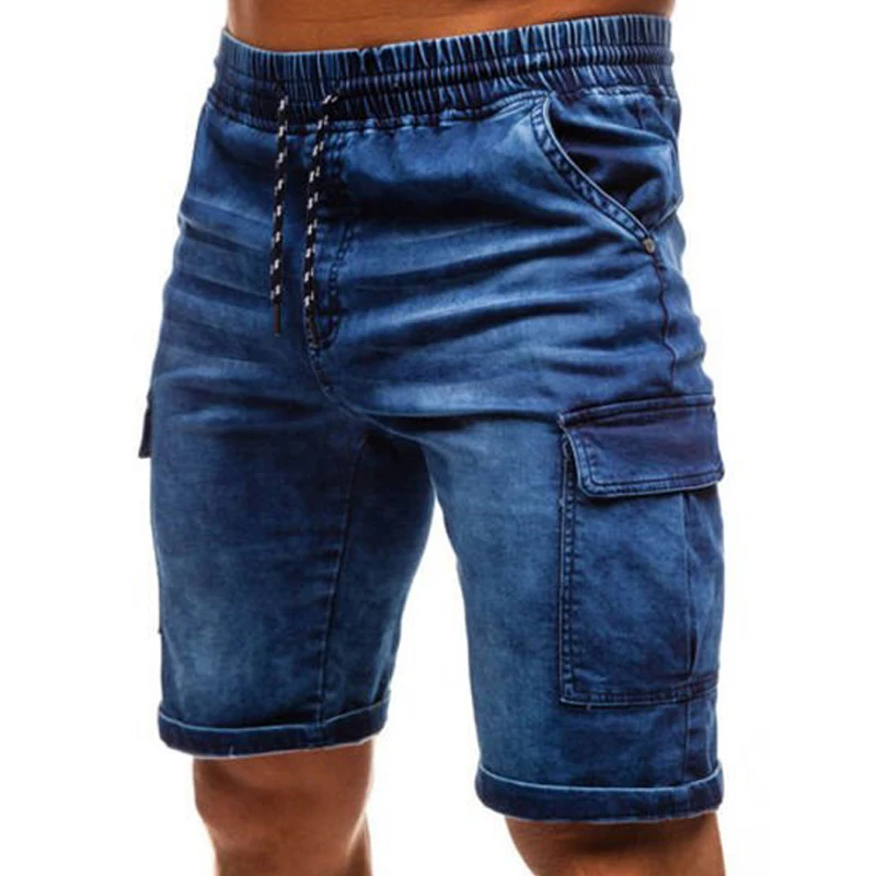 

ICPANS Mens Shorts Summer Jeans Cargo Casual Shorts Man Elasticity Slim Fit Blue Biker Bermuda Denim Short Male