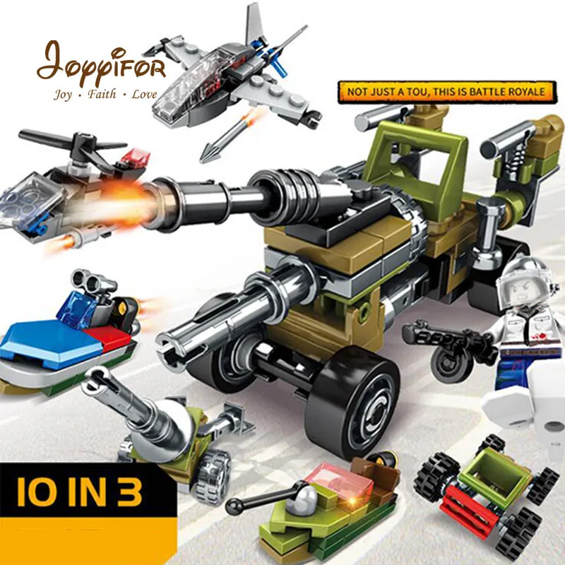 

Joyyifor 10 IN 3 PUBG FighterAircraft Submarine Tank Car Truck Building Blocks Figures Compatible LegoINGlys Bricks Kids Toys