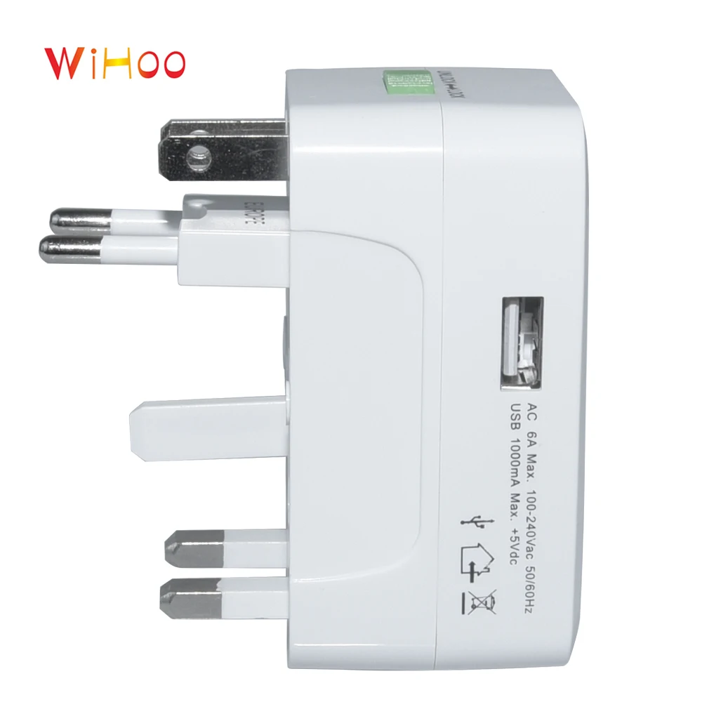 

WiHoo Universal Power Adapter Abroad Travel Adaptor 3 pin Converter US/UK/EU AU Plug