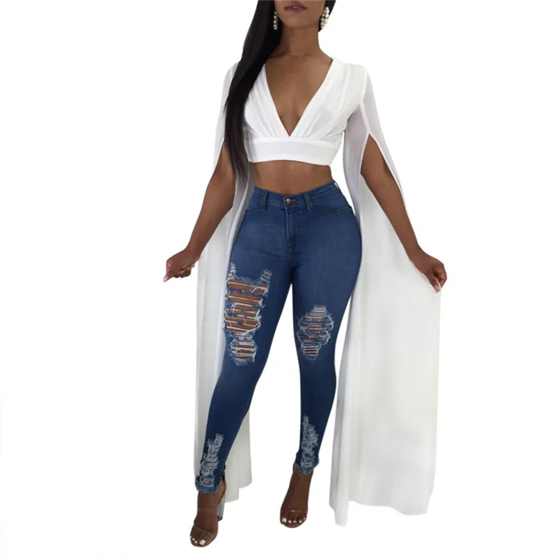 

Sexy Deep V-Neck White Blouse Shirts for Women High Street 2018 Split Long sleeve Slim Ladies Chiffon Tops Fashion Blusas Female