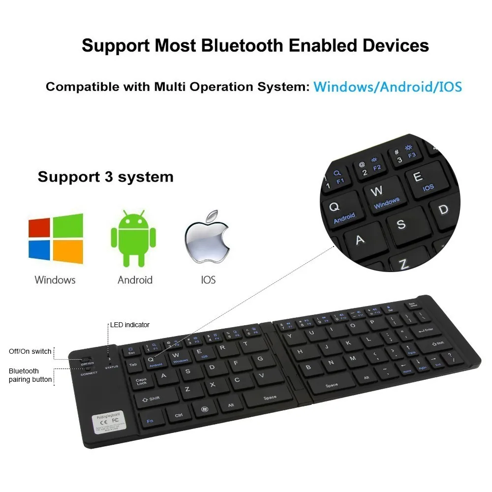  Bluetooth Wireless Keyboard Foldable Mini Keyboard Pocket Touchpads Phone Holder Gaming Keyboard For Android Tablet IOS PC 