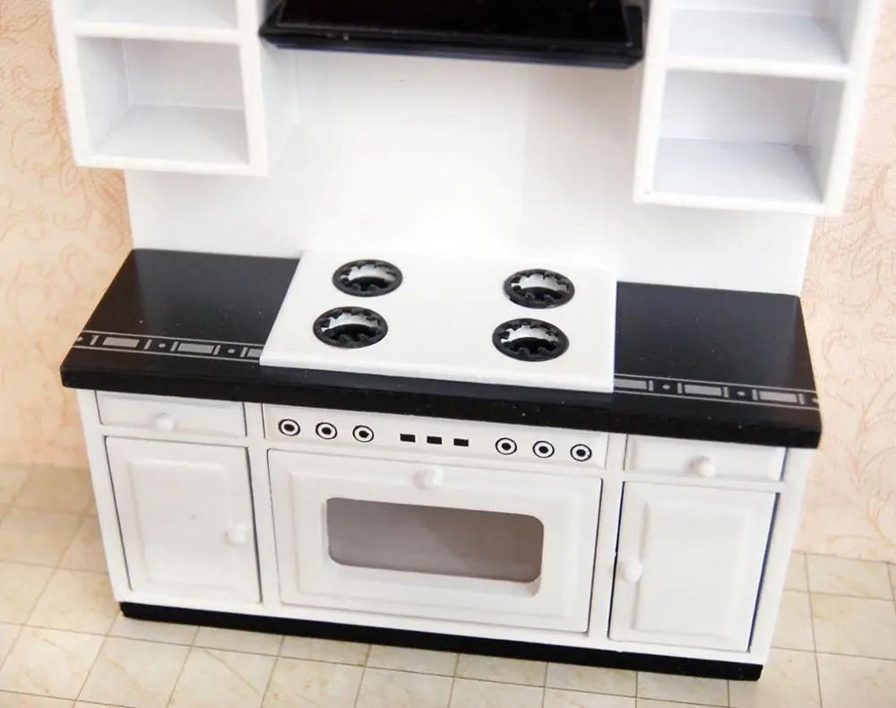 Casa de Bonecas em Miniatura Armários de Cozinha Conjunto Madeira Móveis Bacia Fogão Contador Wd025 1:12 7 Brinquedos de cozinha