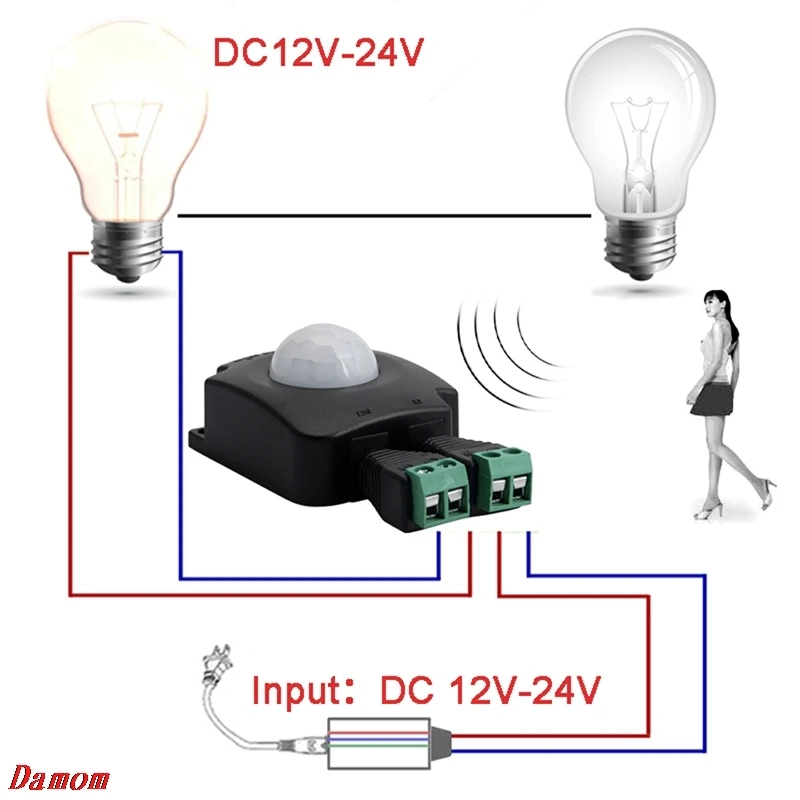 Автоматический Инфракрасный датчик переключатель PIR детектор движения тела DC 12 V 24 V 10A