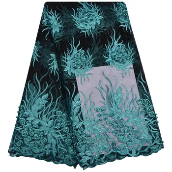 

2018 Nigerian French Lace Fabric With Rhinestones High Quality Embroidered Mesh African French Lace Fabric For Party A1186