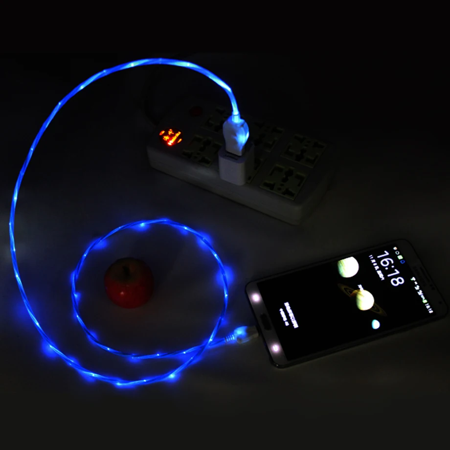 Olaudem USB Cable Micro USB Cable fluye LED resplandor de sincronización de datos de carga de los Cables del teléfono móvil para Android Samsung Xiaomi USBC1308