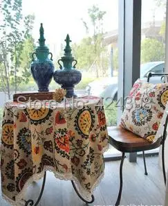 

High quality Cotton and linen table cloth colorful lace national table runner