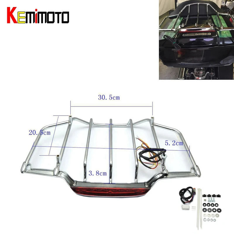 

Motorcycle Motor Parts Air Wing Chrome Top Luggage Rack Kit with LED Light for Tour Pak Trunk Pack 100% Brand New
