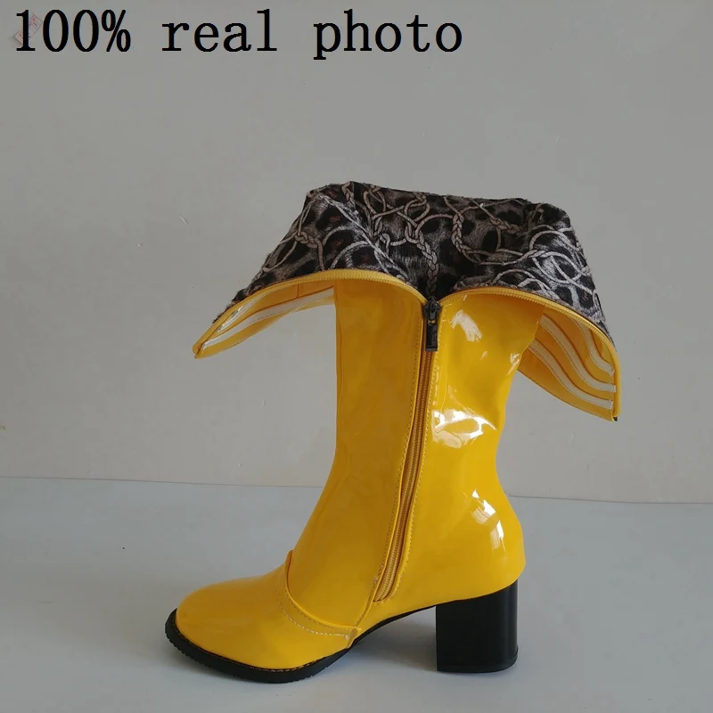 Orcha lisa/Новинка; зимние сапоги до середины икры из лакированной кожи на толстом каблуке; женская обувь на молнии; Цвет черный, желтый; Botas Feminino mujer