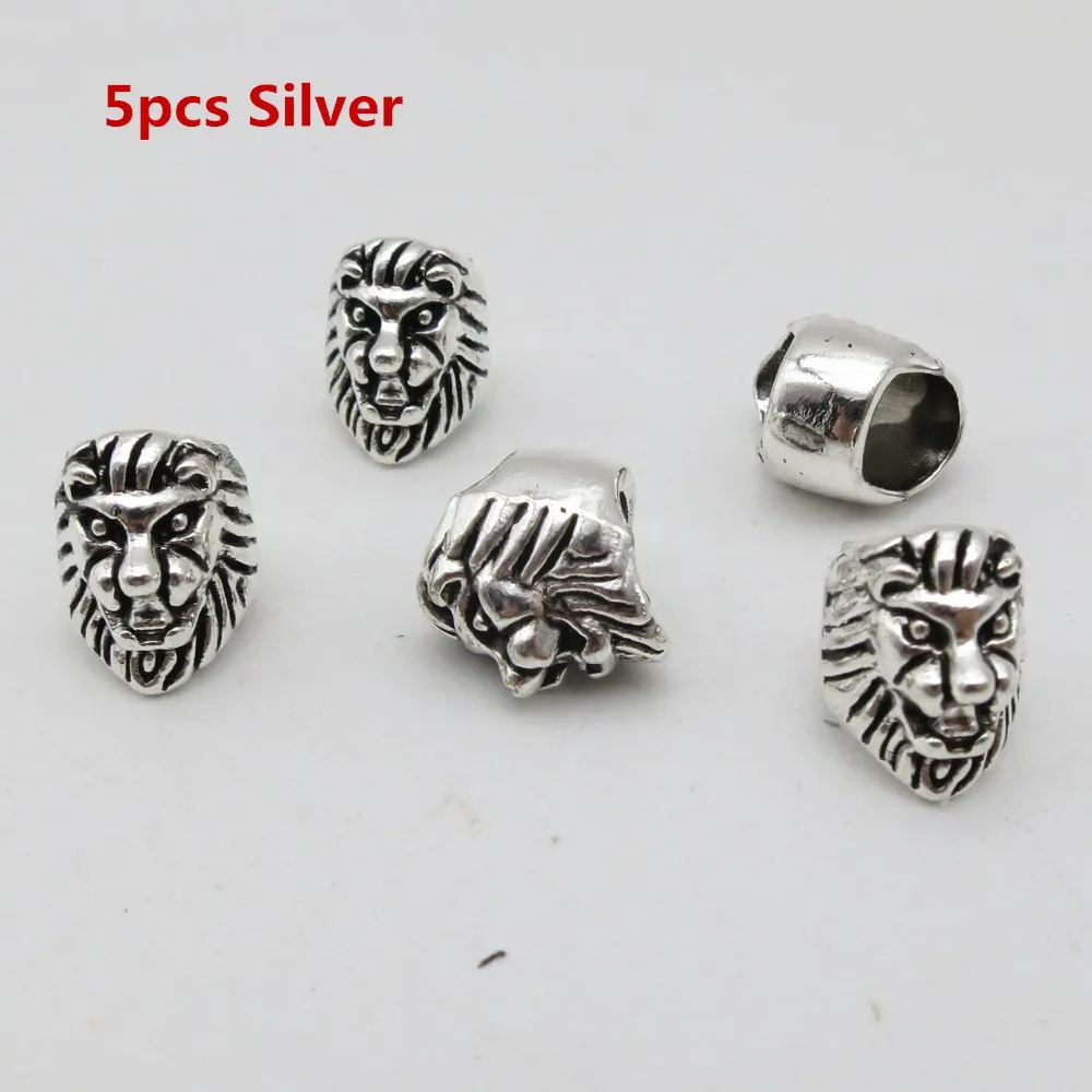 5 шт-10 шт серебряные/золотые кольца для волос из Руна викингов в виде животных, украшения для волос, приблизительно 6,8 мм, отверстие - Цвет: 5pcs Silver